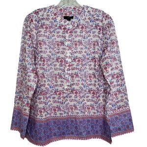 J.Crew Metallic Thread Iris Block Print Tunic Top Size Small
